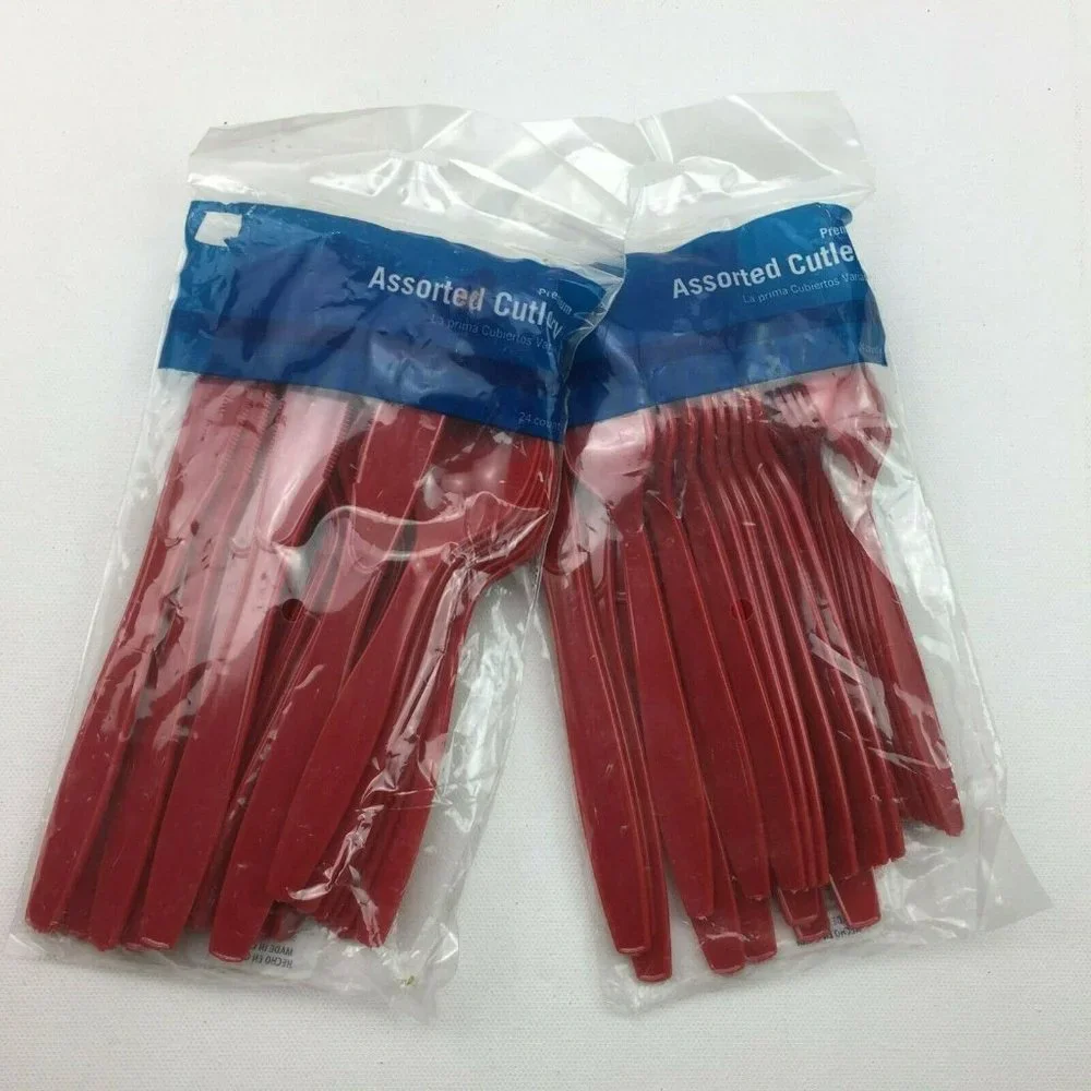 2 Packs Premium Red Cutlery Set Lightweight 48 Classic Knives Forks Spoons